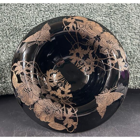 Art Nouveau Compote Black Amethyst Floral Butterfly Pattern Antique - Picture 12 of 15